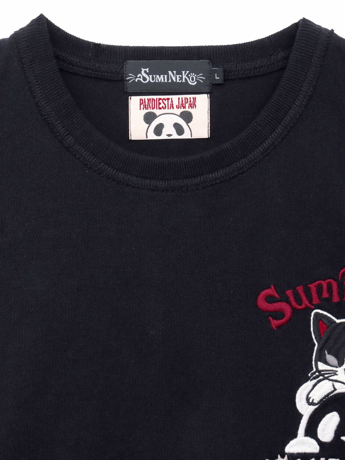  【SUMINEKO×PANDIESTA JAPAN】“墨パンダとハチワレ猫”刺繍入りTシャツ