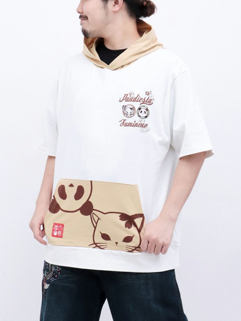  【PANDIESTA JAPAN×SUMINEKO】“仲良し”配色切替BIGシルエット 半袖プルパーカー