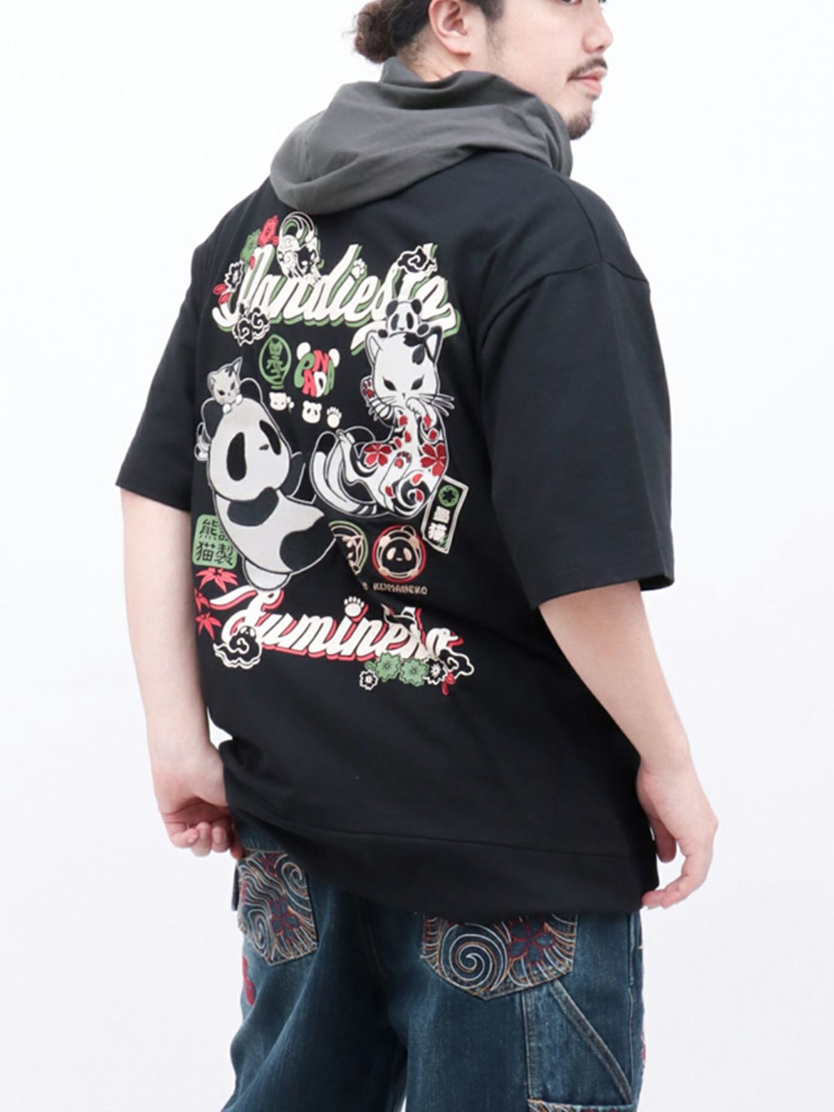  【PANDIESTA JAPAN×SUMINEKO】“仲良し”配色切替BIGシルエット 半袖プルパーカー