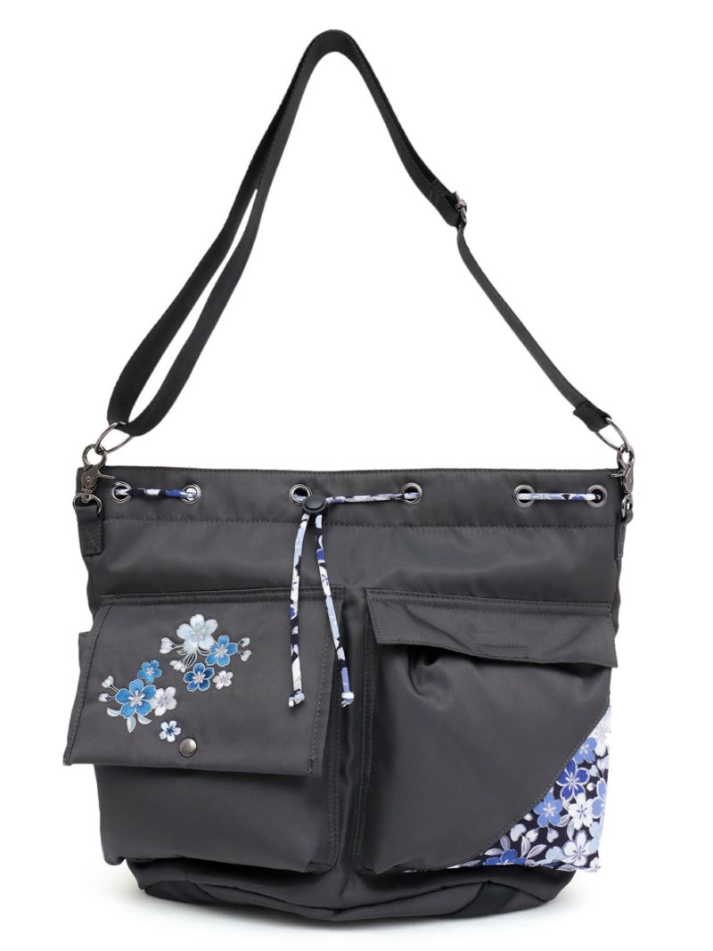 【雅結】桜刺繍 和生地遣い2WAY巾着ショルダーバッグ