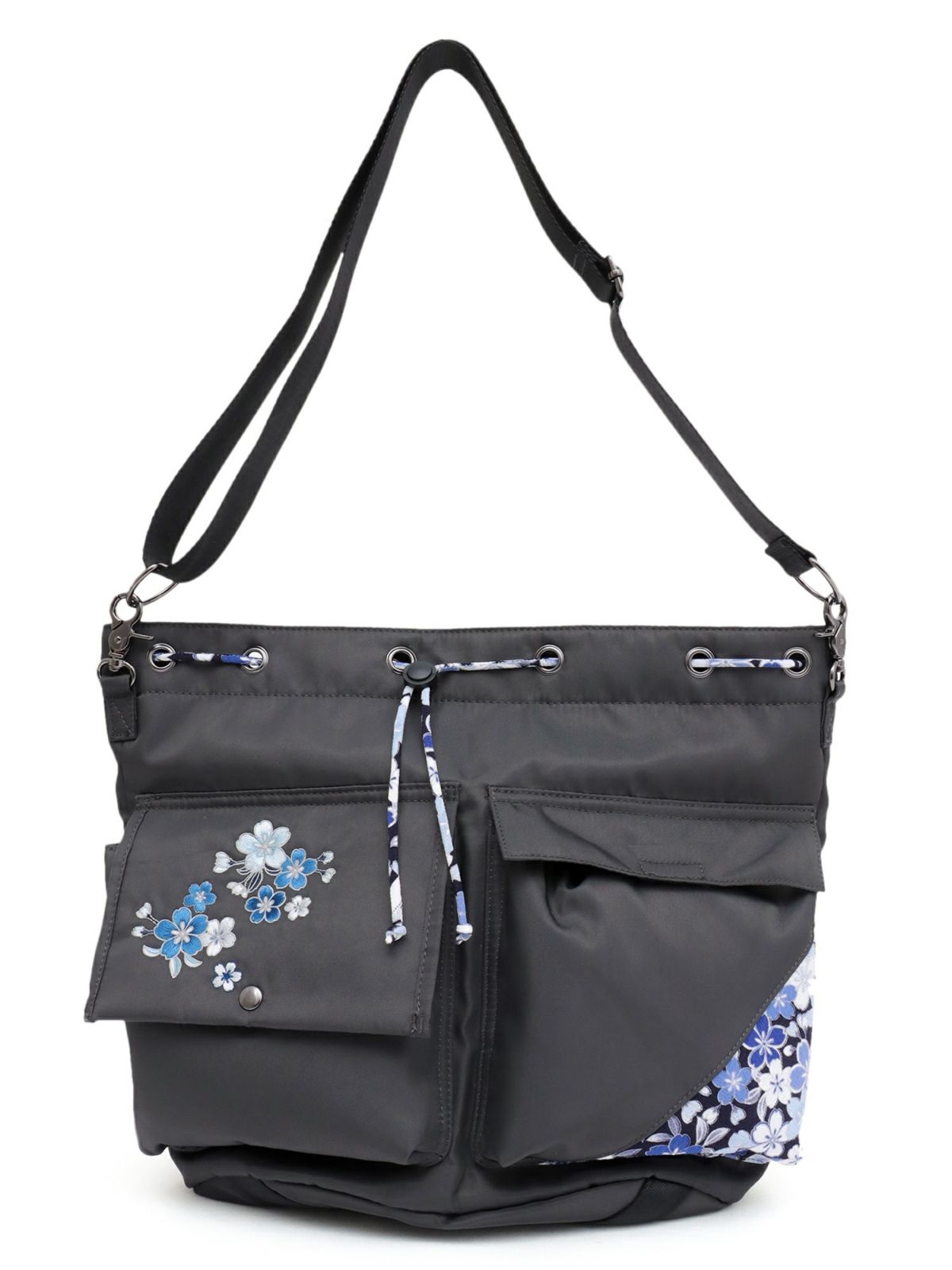 【雅結】桜刺繍 和生地遣い2WAY巾着ショルダーバッグ