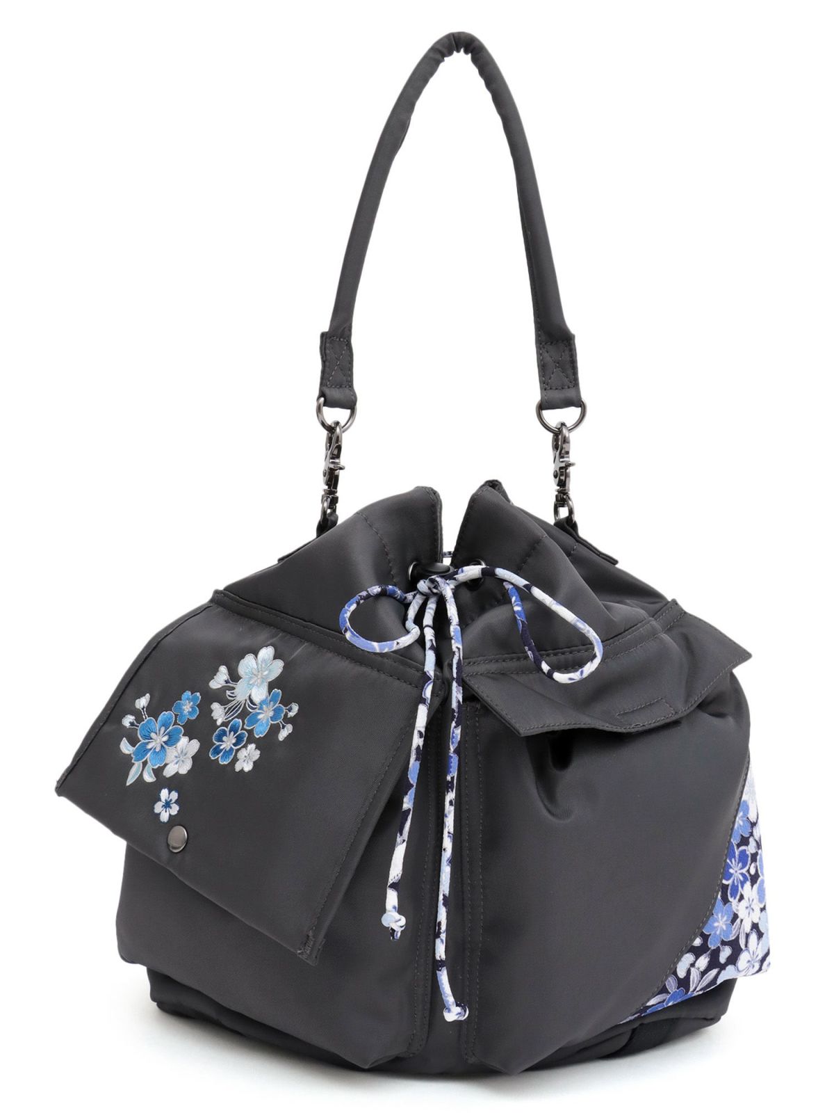 【雅結】桜刺繍 和生地遣い2WAY巾着ショルダーバッグ