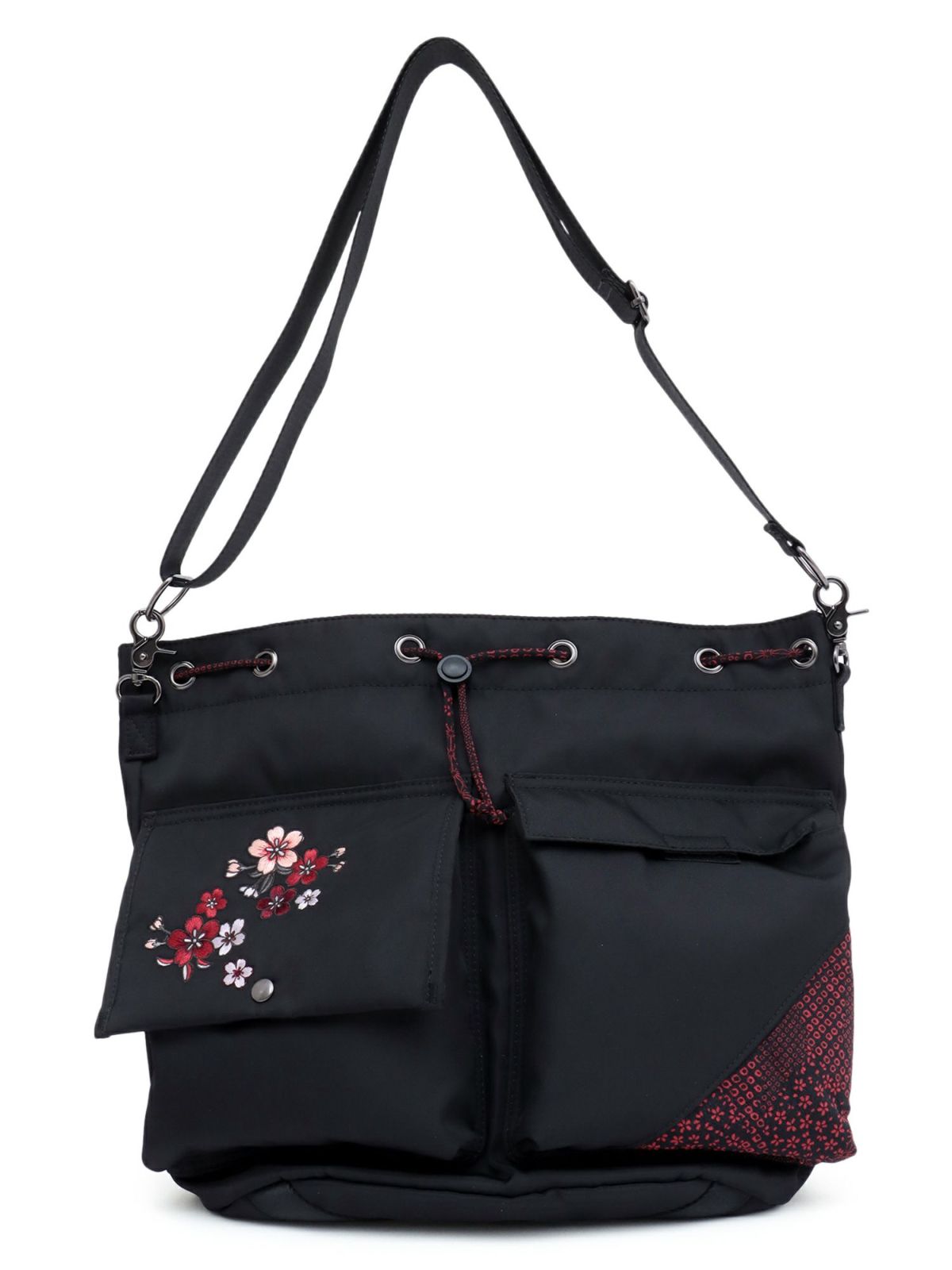 【雅結】桜刺繍 和生地遣い2WAY巾着ショルダーバッグ