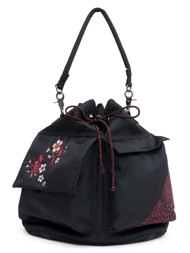 【雅結】桜刺繍 和生地遣い2WAY巾着ショルダーバッグ