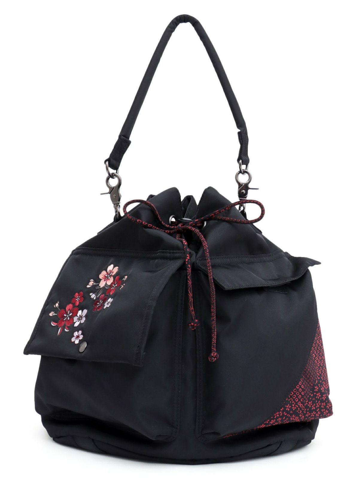 【雅結】桜刺繍 和生地遣い2WAY巾着ショルダーバッグ