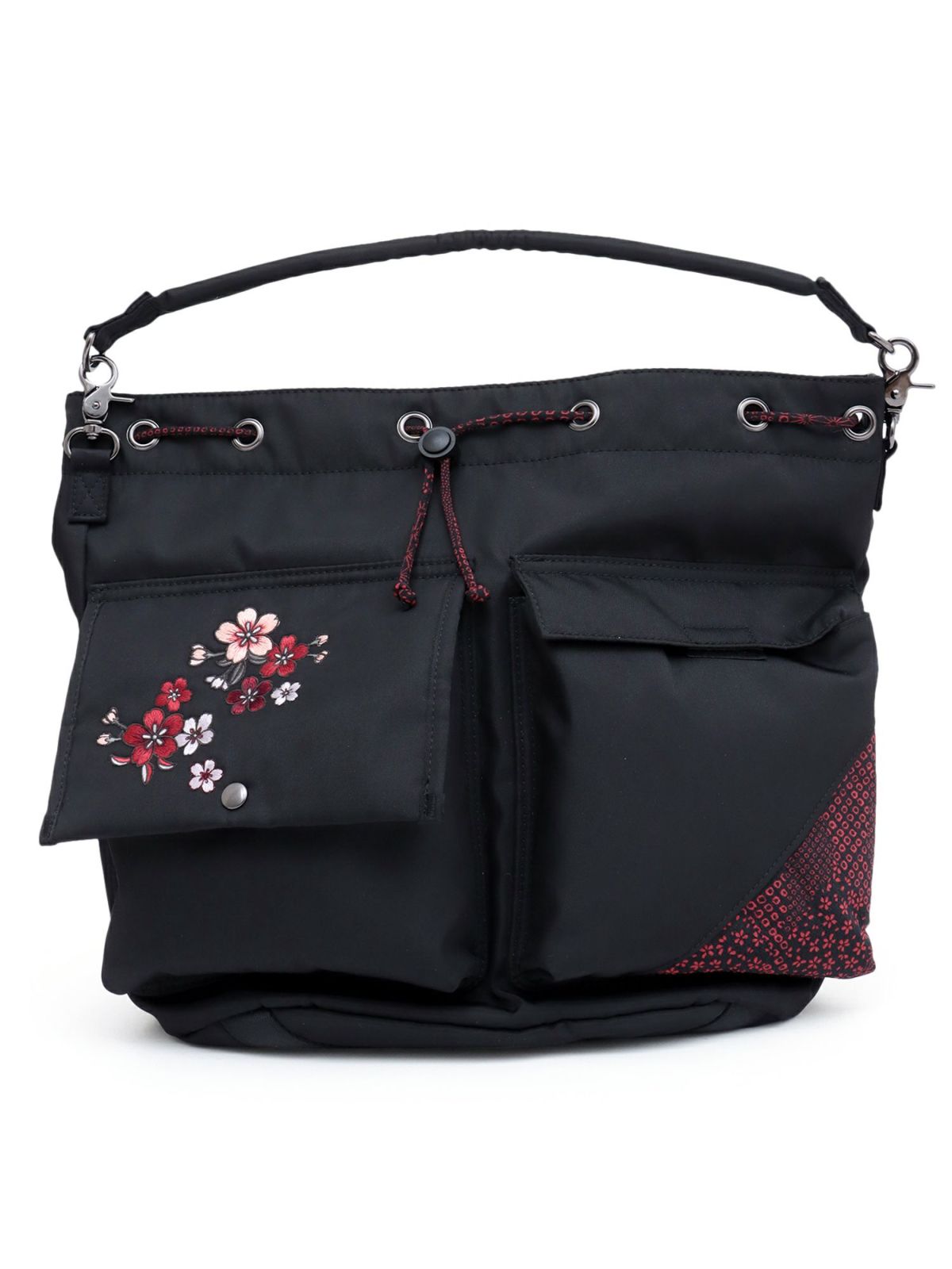 【雅結】桜刺繍 和生地遣い2WAY巾着ショルダーバッグ