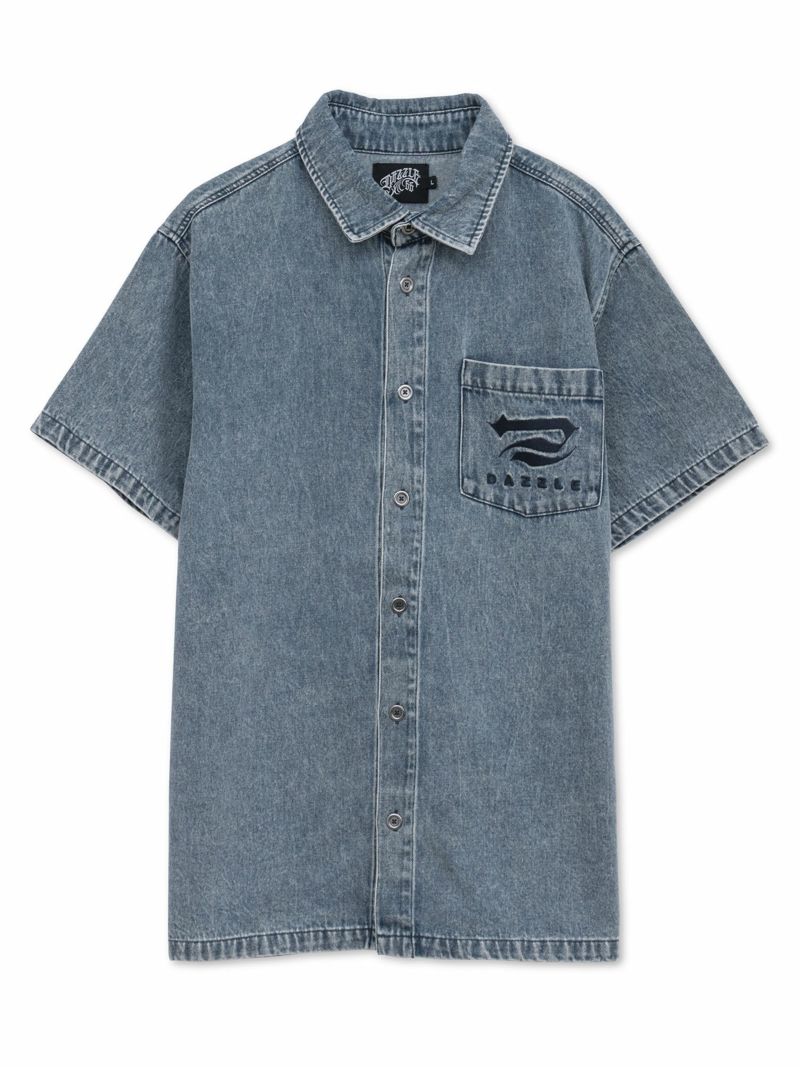  【DAZZLE】総刺繍 半袖デニムシャツ