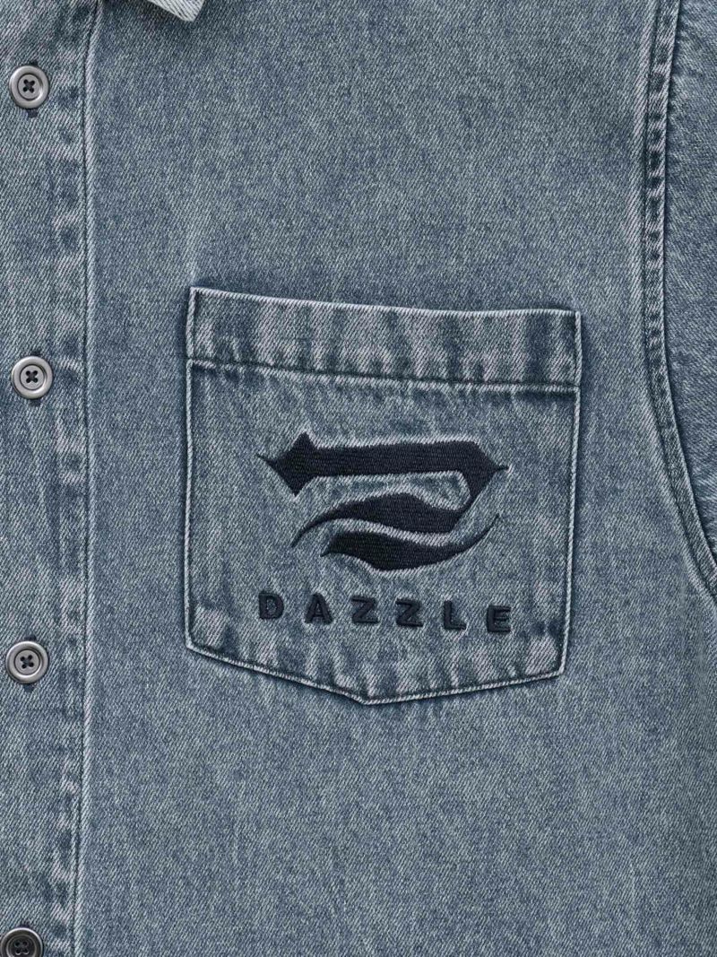  【DAZZLE】総刺繍 半袖デニムシャツ