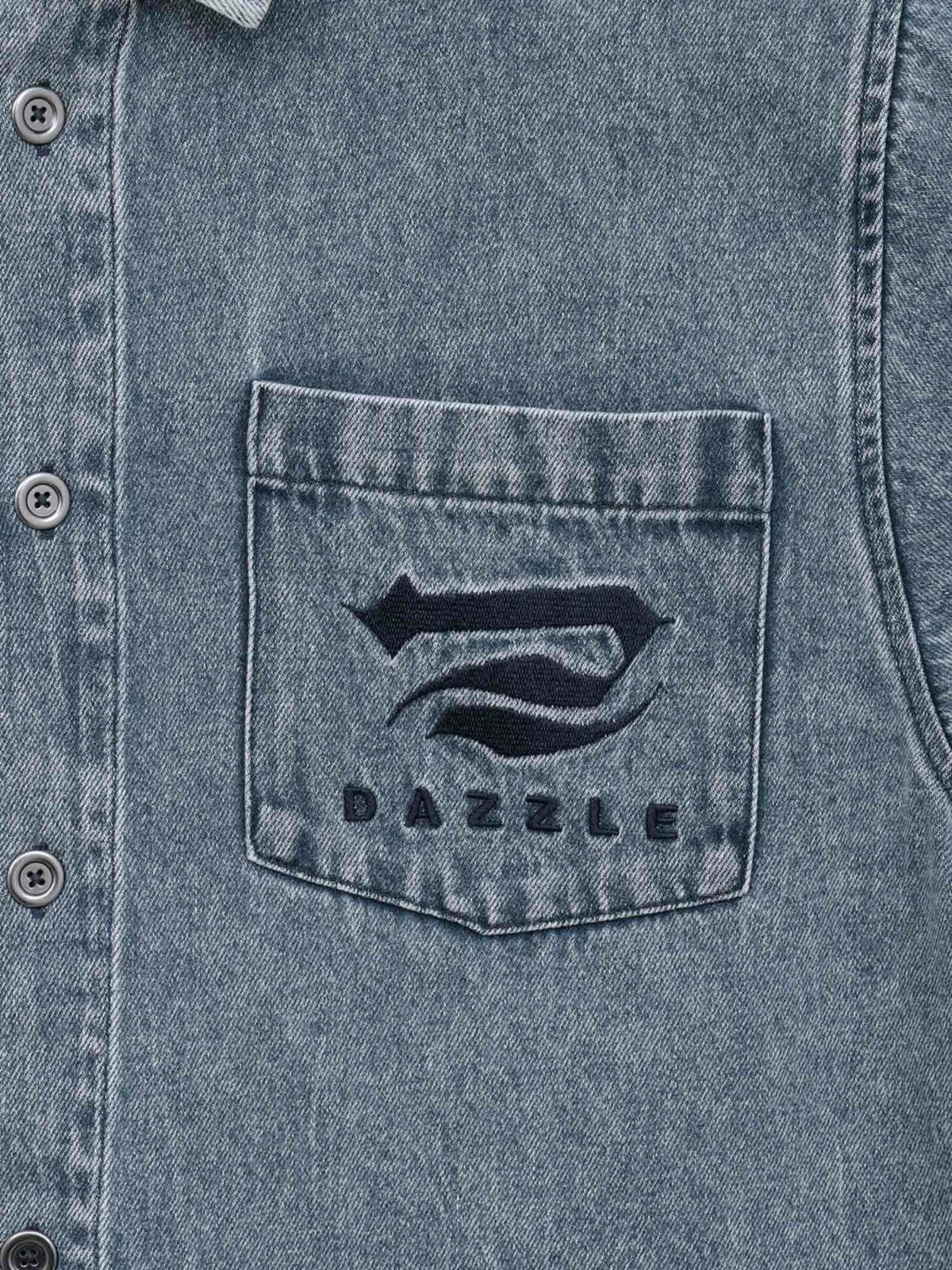  【DAZZLE】総刺繍 半袖デニムシャツ