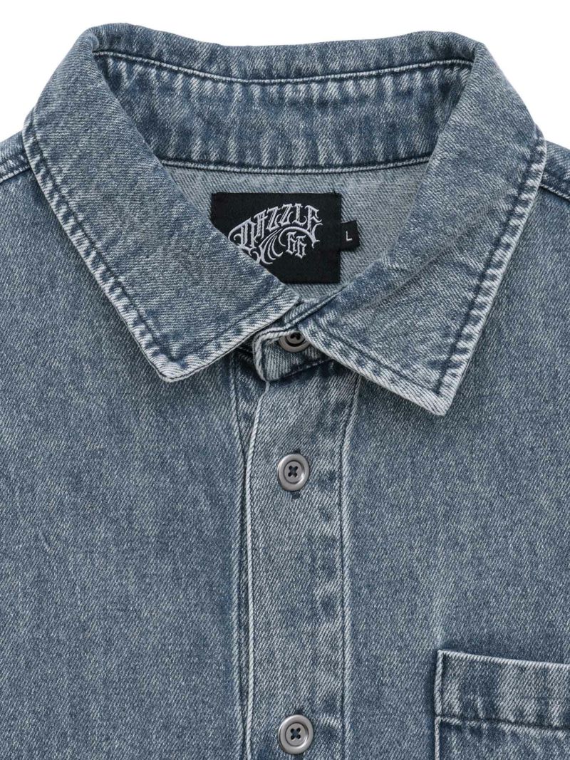  【DAZZLE】総刺繍 半袖デニムシャツ