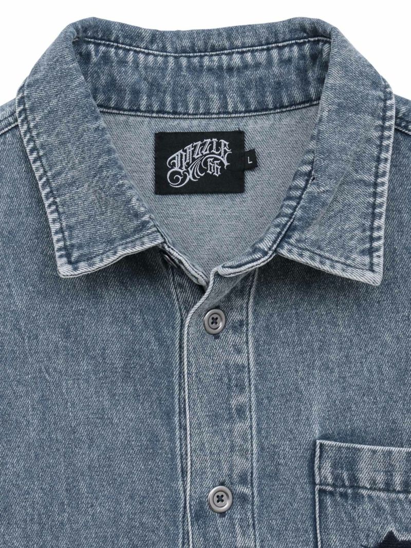  【DAZZLE】総刺繍 半袖デニムシャツ