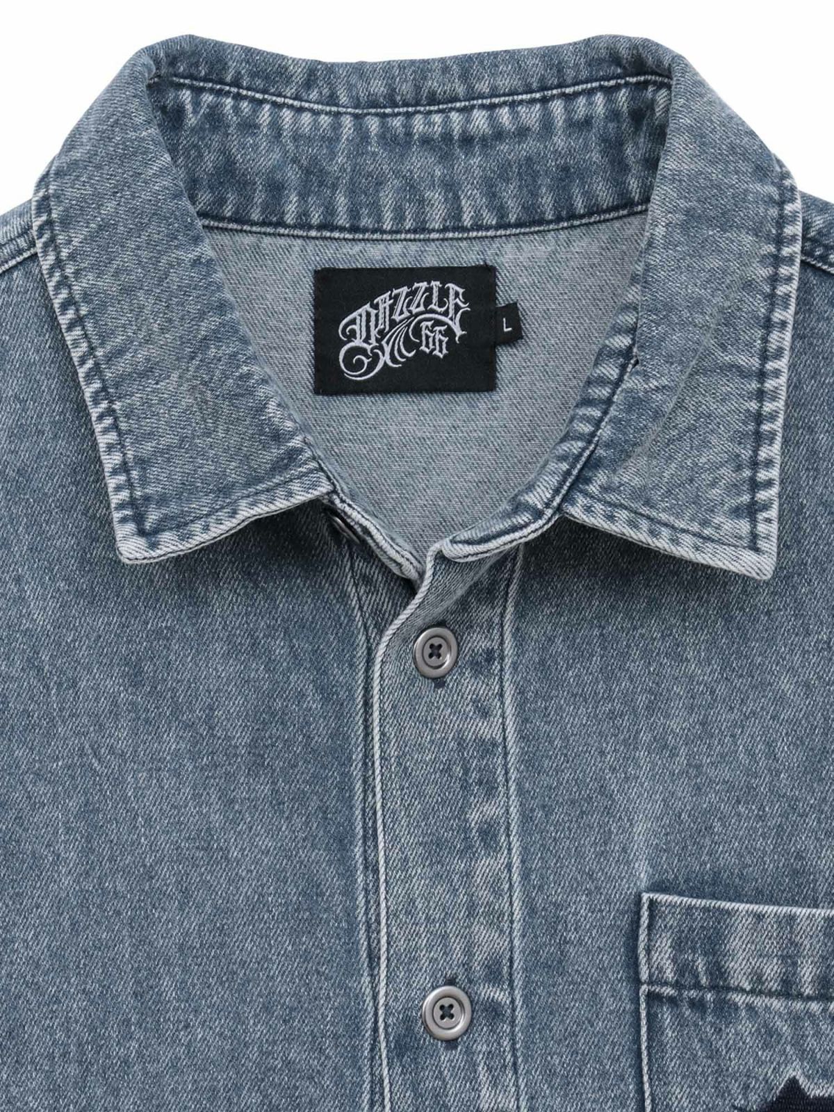  【DAZZLE】総刺繍 半袖デニムシャツ
