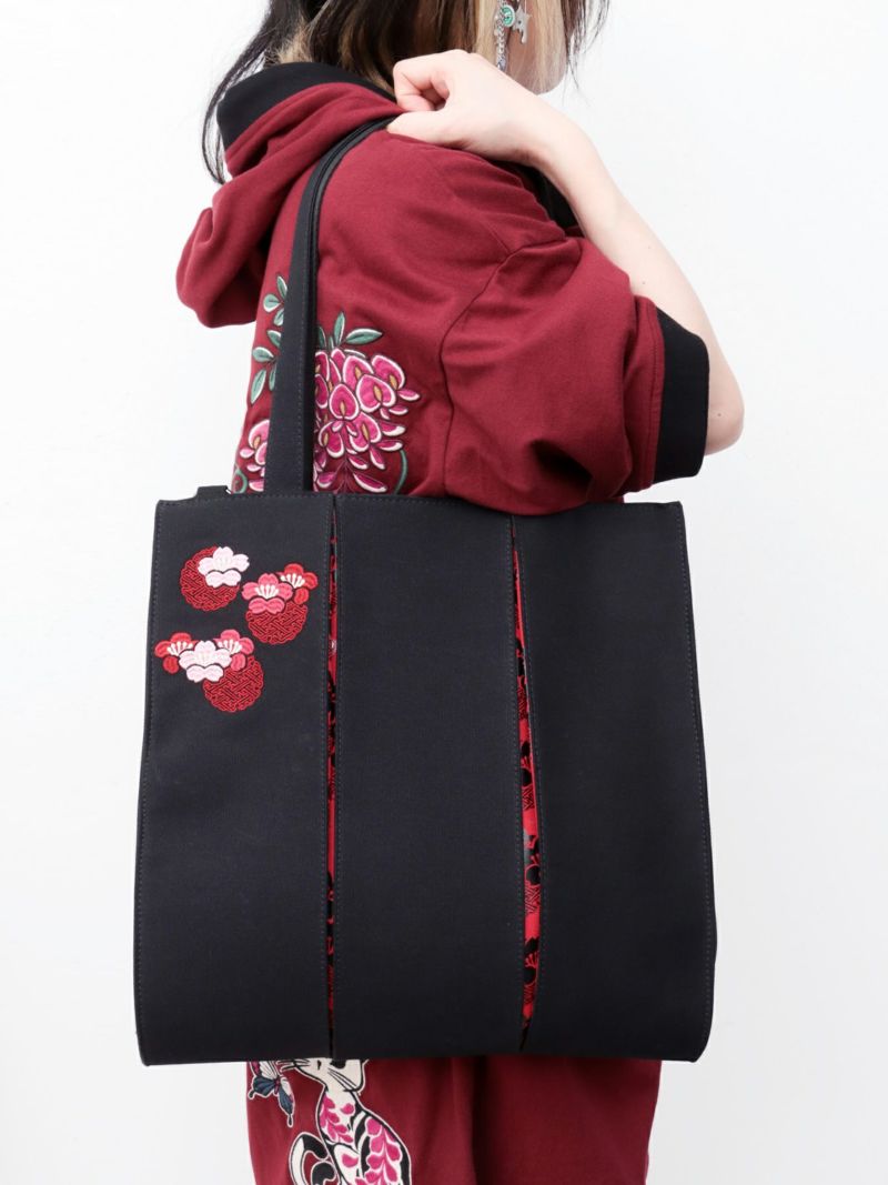 【雅結】桜刺繍 和生地切り替え2WAYタックトートバッグ