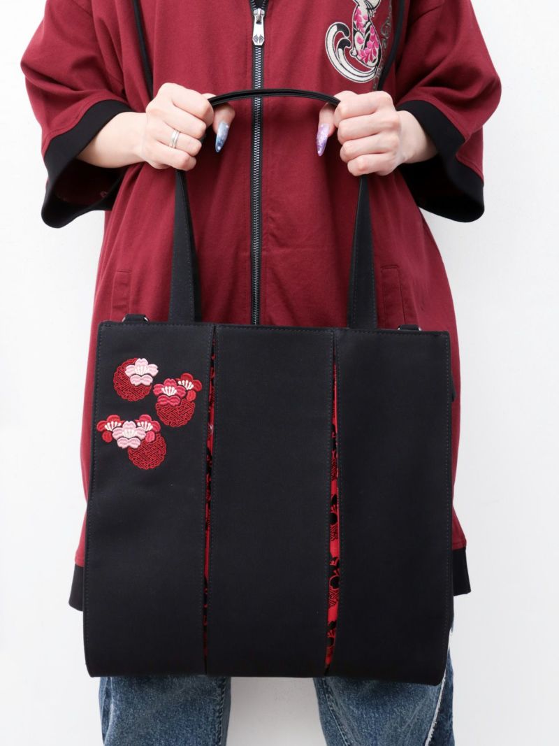 【雅結】桜刺繍 和生地切り替え2WAYタックトートバッグ