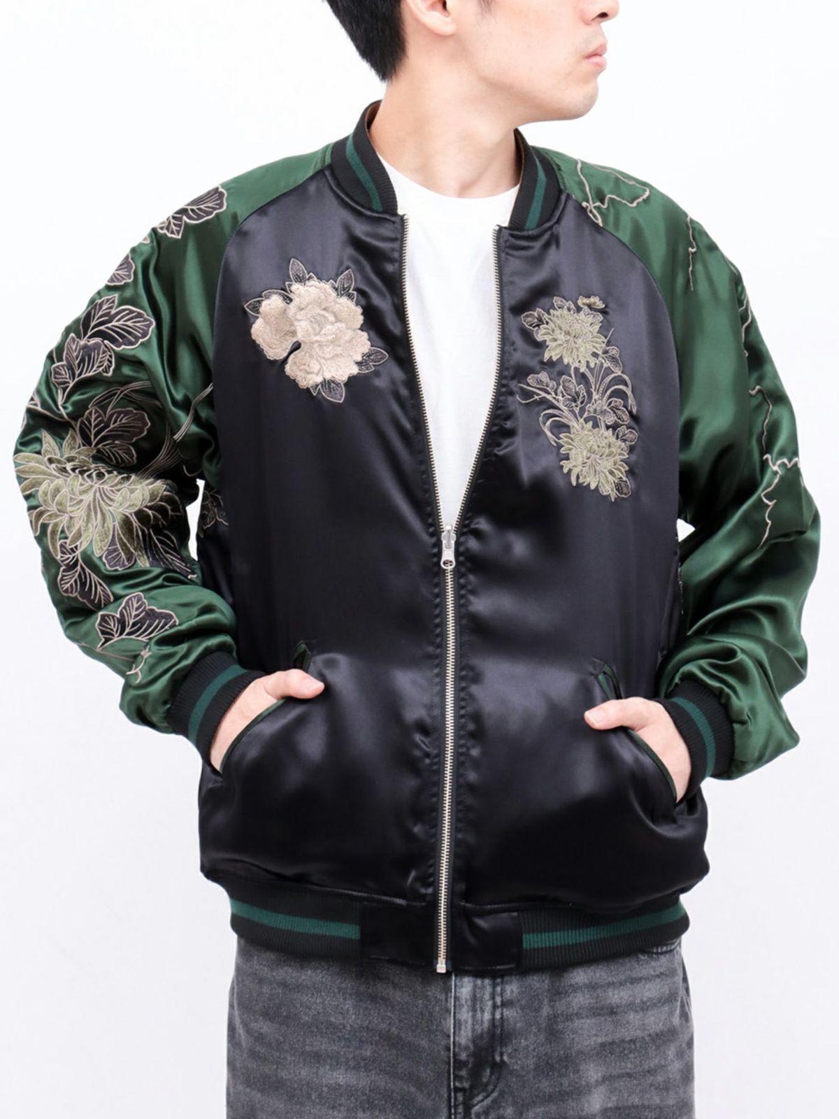 【絡繰魂・粋】“麒麟と菊牡丹”総刺繍リバーシブルスカジャン