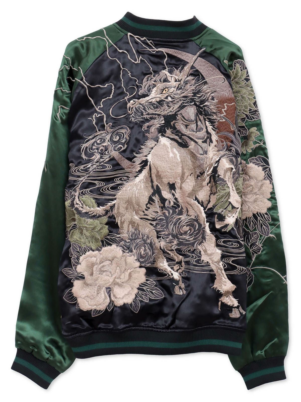 【絡繰魂・粋】“麒麟と菊牡丹”総刺繍リバーシブルスカジャン