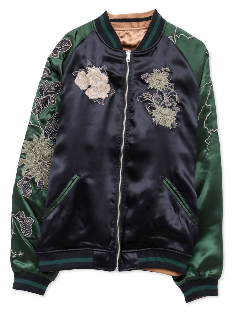 【絡繰魂・粋】“麒麟と菊牡丹”総刺繍リバーシブルスカジャン