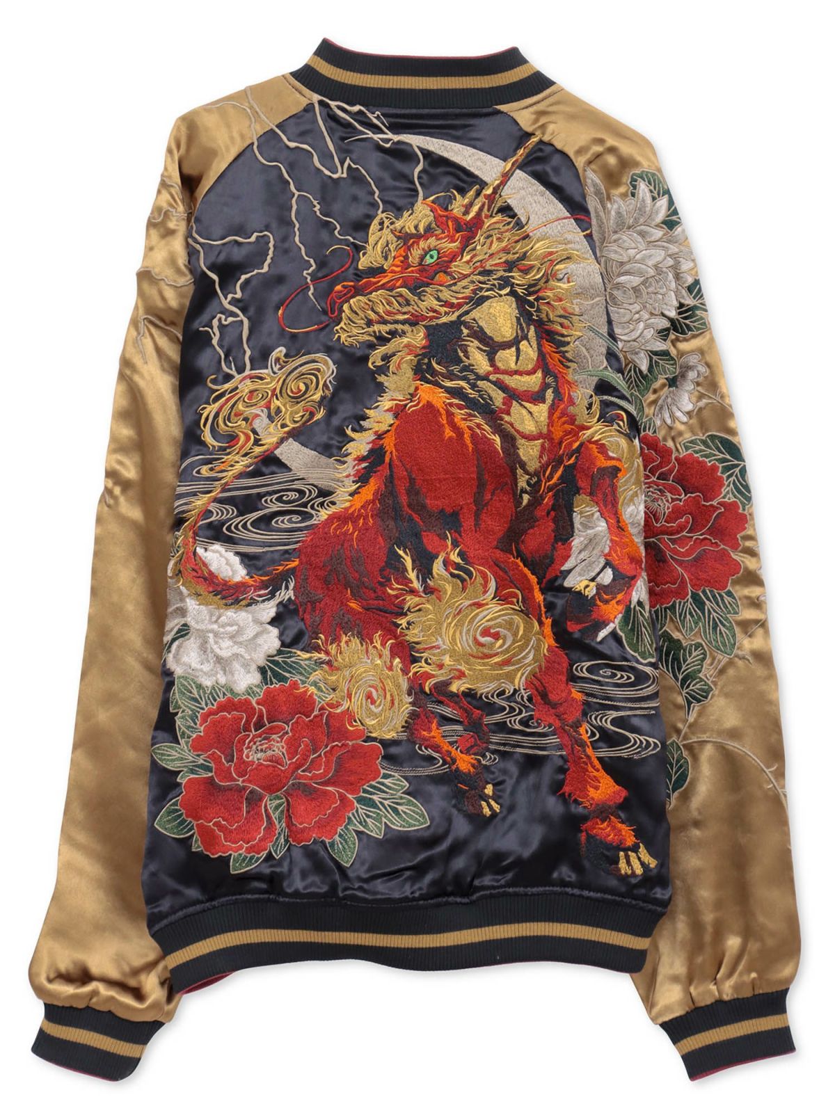 【絡繰魂・粋】“麒麟と菊牡丹”総刺繍リバーシブルスカジャン