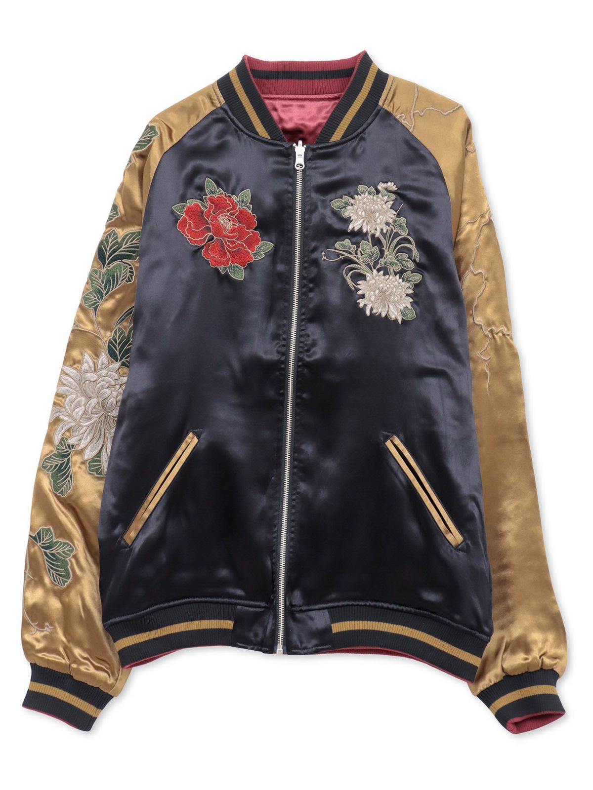 【絡繰魂・粋】“麒麟と菊牡丹”総刺繍リバーシブルスカジャン