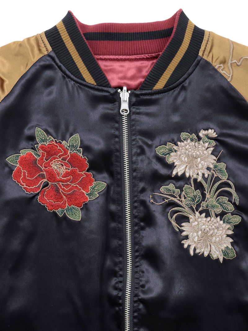 【絡繰魂・粋】“麒麟と菊牡丹”総刺繍リバーシブルスカジャン