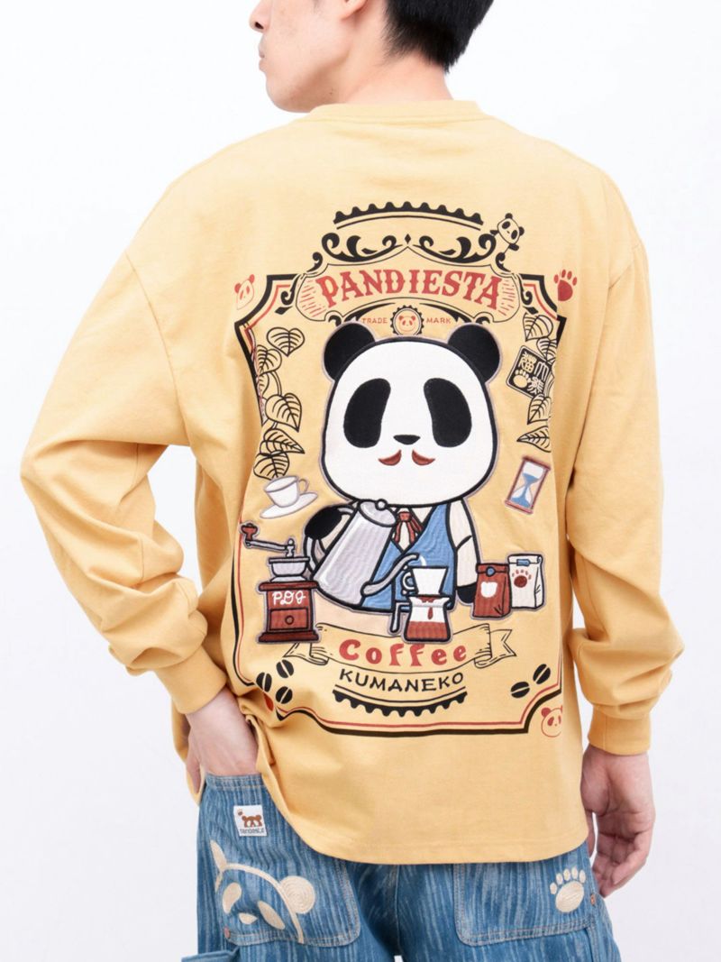 【PANDIESTA JAPAN】“熊猫カフェ”刺繍入りロンT