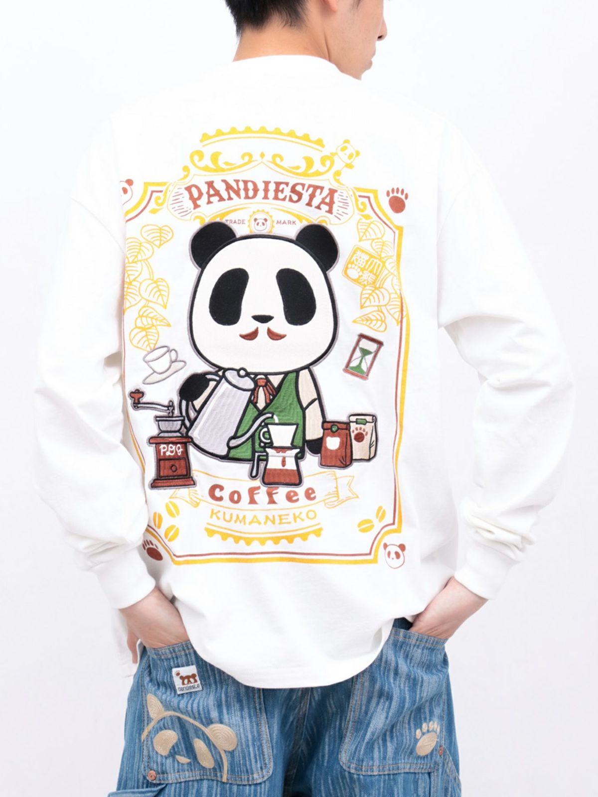 【PANDIESTA JAPAN】“熊猫カフェ”刺繍入りロンT