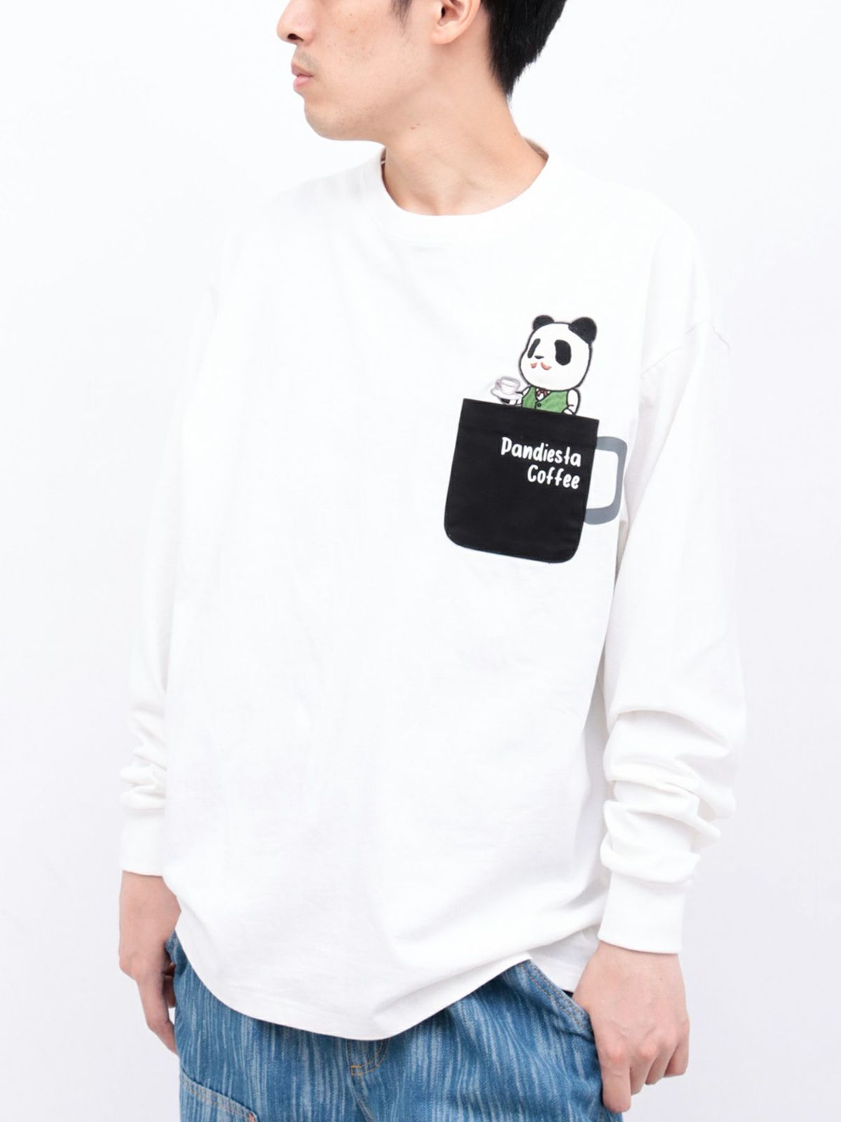 【PANDIESTA JAPAN】“熊猫カフェ”刺繍入りロンT