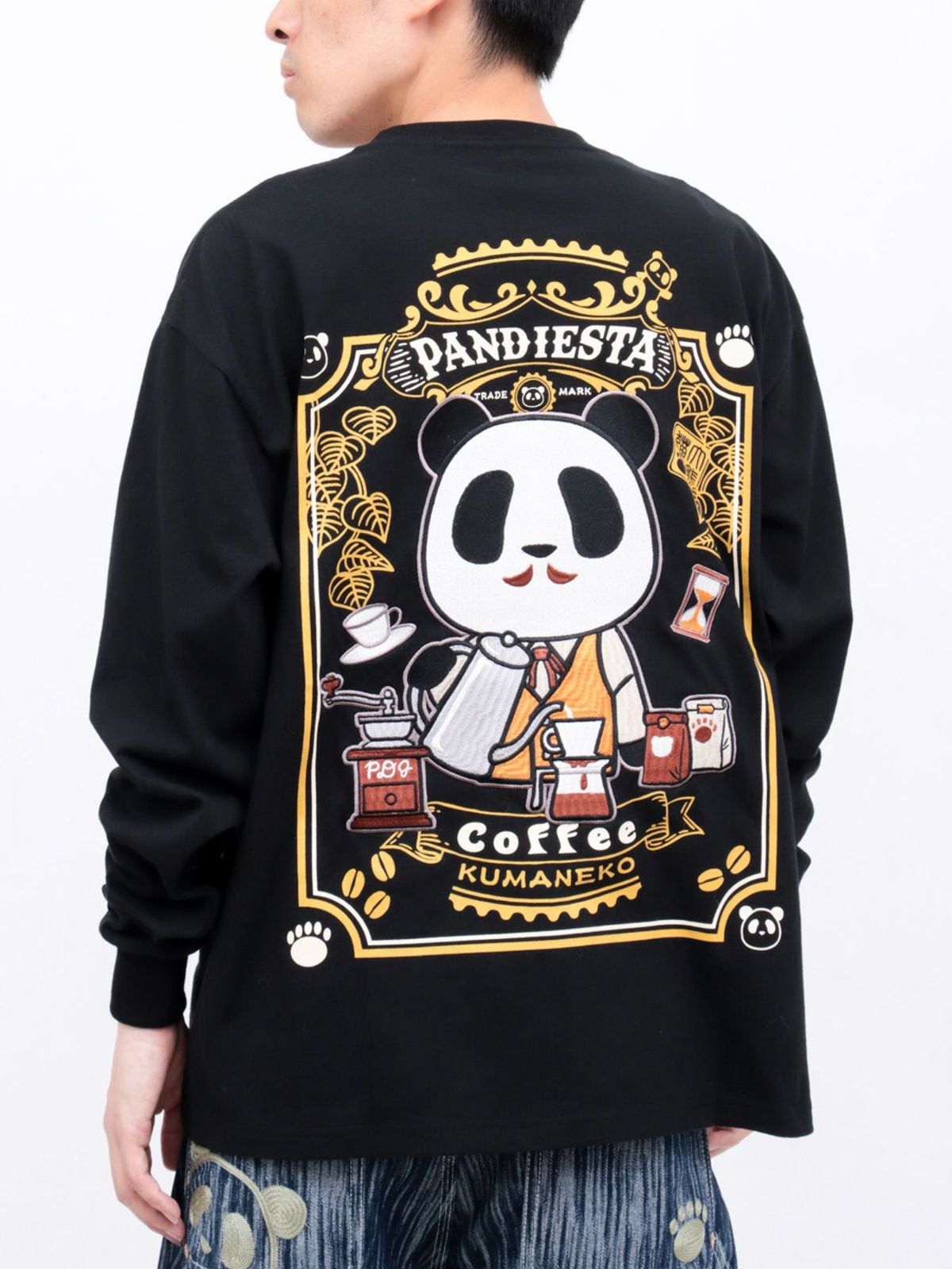 【PANDIESTA JAPAN】“熊猫カフェ”刺繍入りロンT