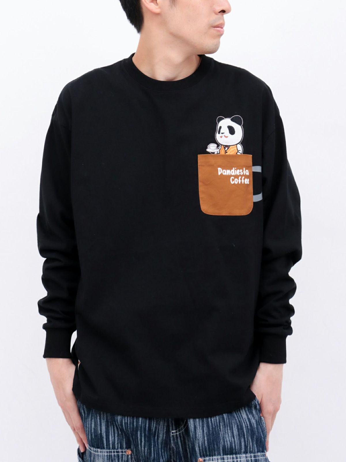 【PANDIESTA JAPAN】“熊猫カフェ”刺繍入りロンT