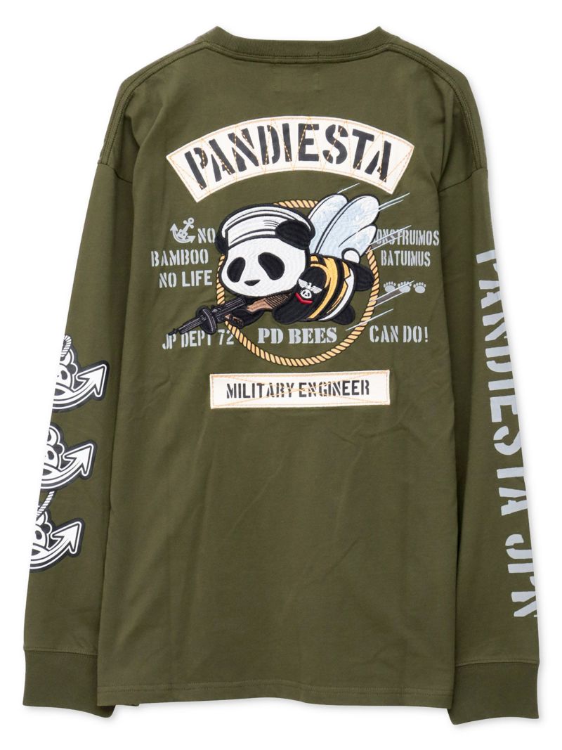 【PANDIESTA JAPAN】“SEA BEES PANDA”刺繍入りミリタリーロンT
