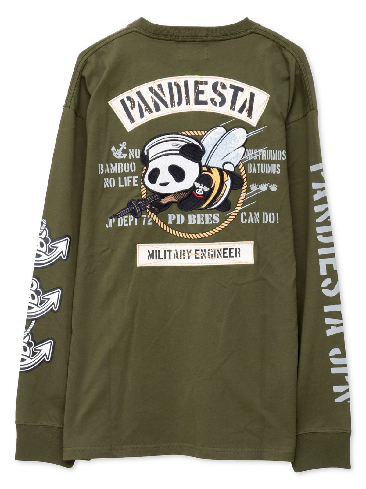 【PANDIESTA JAPAN】“SEA BEES PANDA”刺繍入りミリタリーロンT