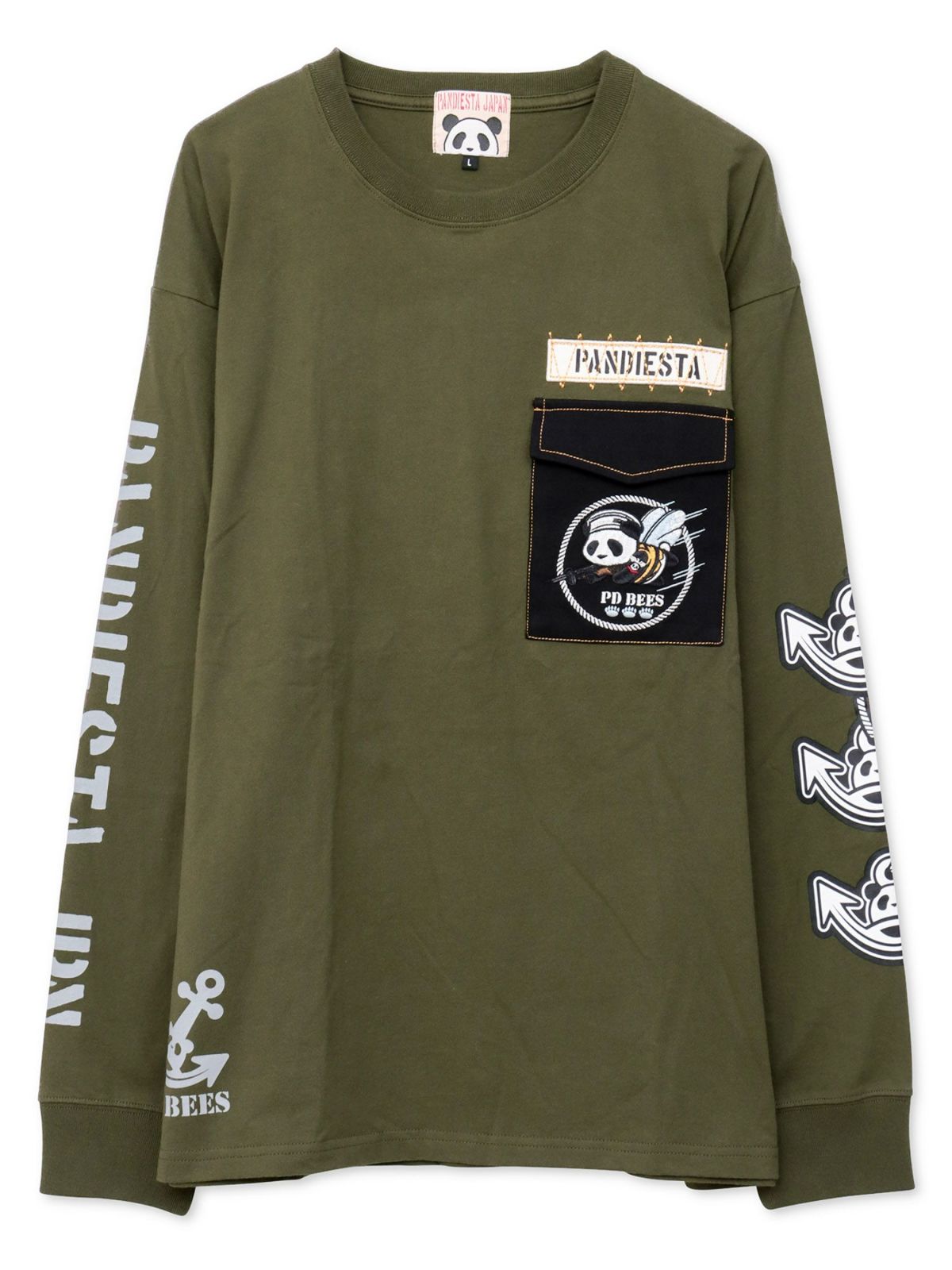 【PANDIESTA JAPAN】“SEA BEES PANDA”刺繍入りミリタリーロンT