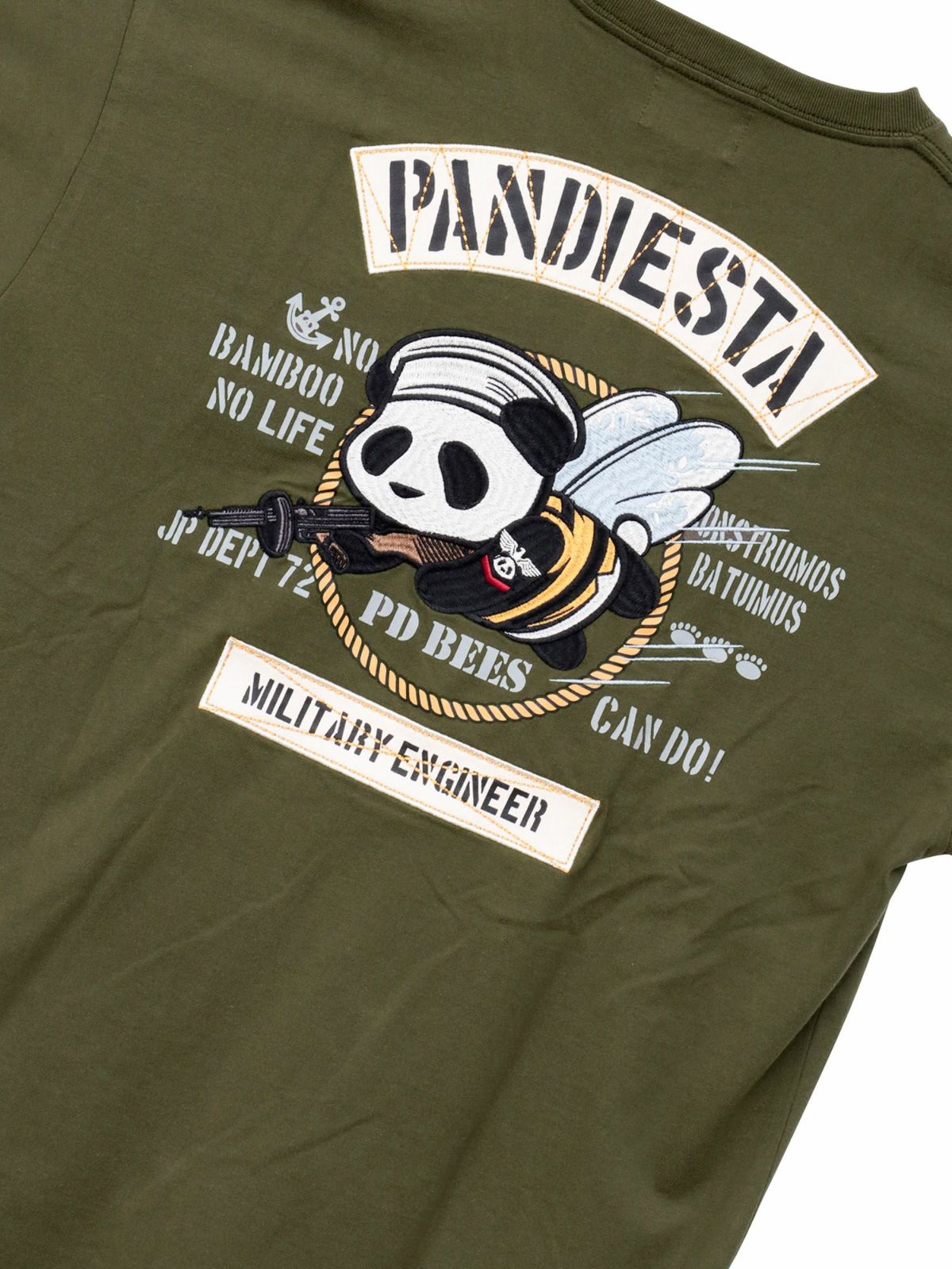 【PANDIESTA JAPAN】“SEA BEES PANDA”刺繍入りミリタリーロンT