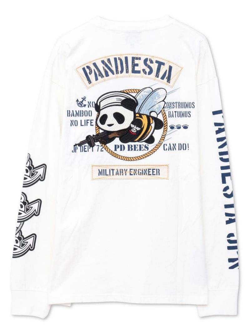 【PANDIESTA JAPAN】“SEA BEES PANDA”刺繍入りミリタリーロンT