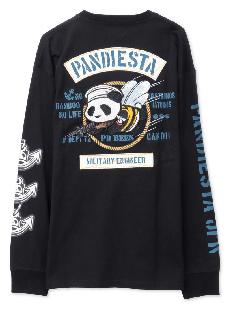 【PANDIESTA JAPAN】“SEA BEES PANDA”刺繍入りミリタリーロンT