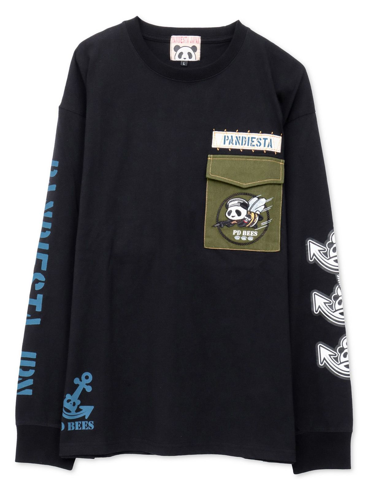 【PANDIESTA JAPAN】“SEA BEES PANDA”刺繍入りミリタリーロンT