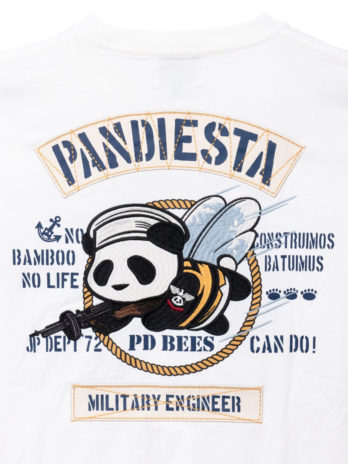 【PANDIESTA JAPAN】“SEA BEES PANDA”刺繍入りミリタリーロンT
