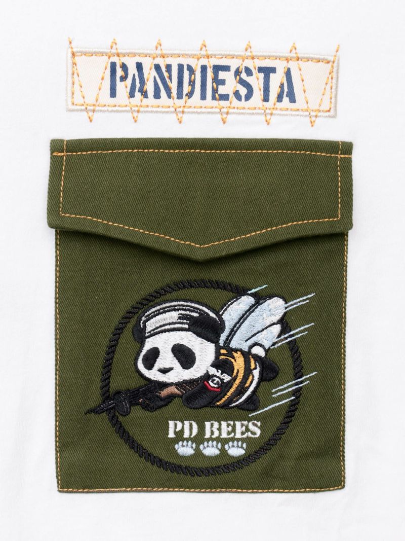 【PANDIESTA JAPAN】“SEA BEES PANDA”刺繍入りミリタリーロンT