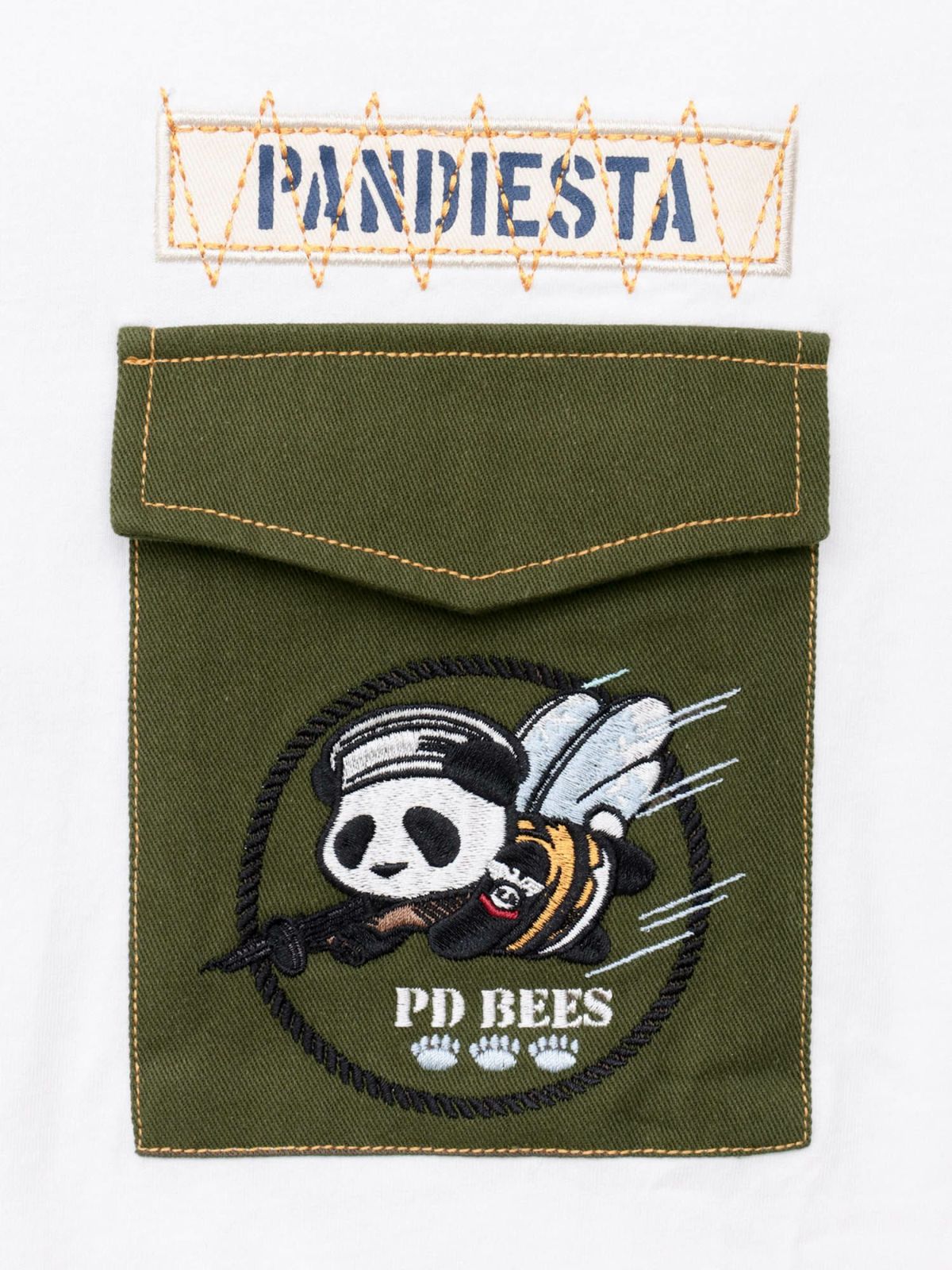【PANDIESTA JAPAN】“SEA BEES PANDA”刺繍入りミリタリーロンT