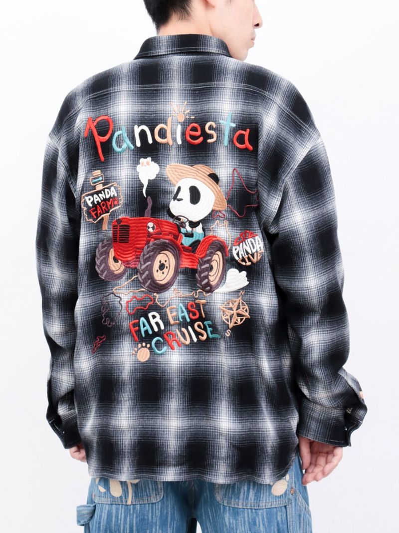 【PANDIESTA JAPAN】“ファーマーズパンダ”刺繍入りオンブレチェックシャツ