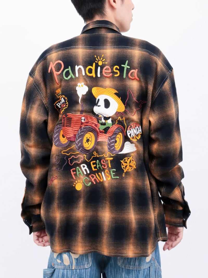 【PANDIESTA JAPAN】“ファーマーズパンダ”刺繍入りオンブレチェックシャツ