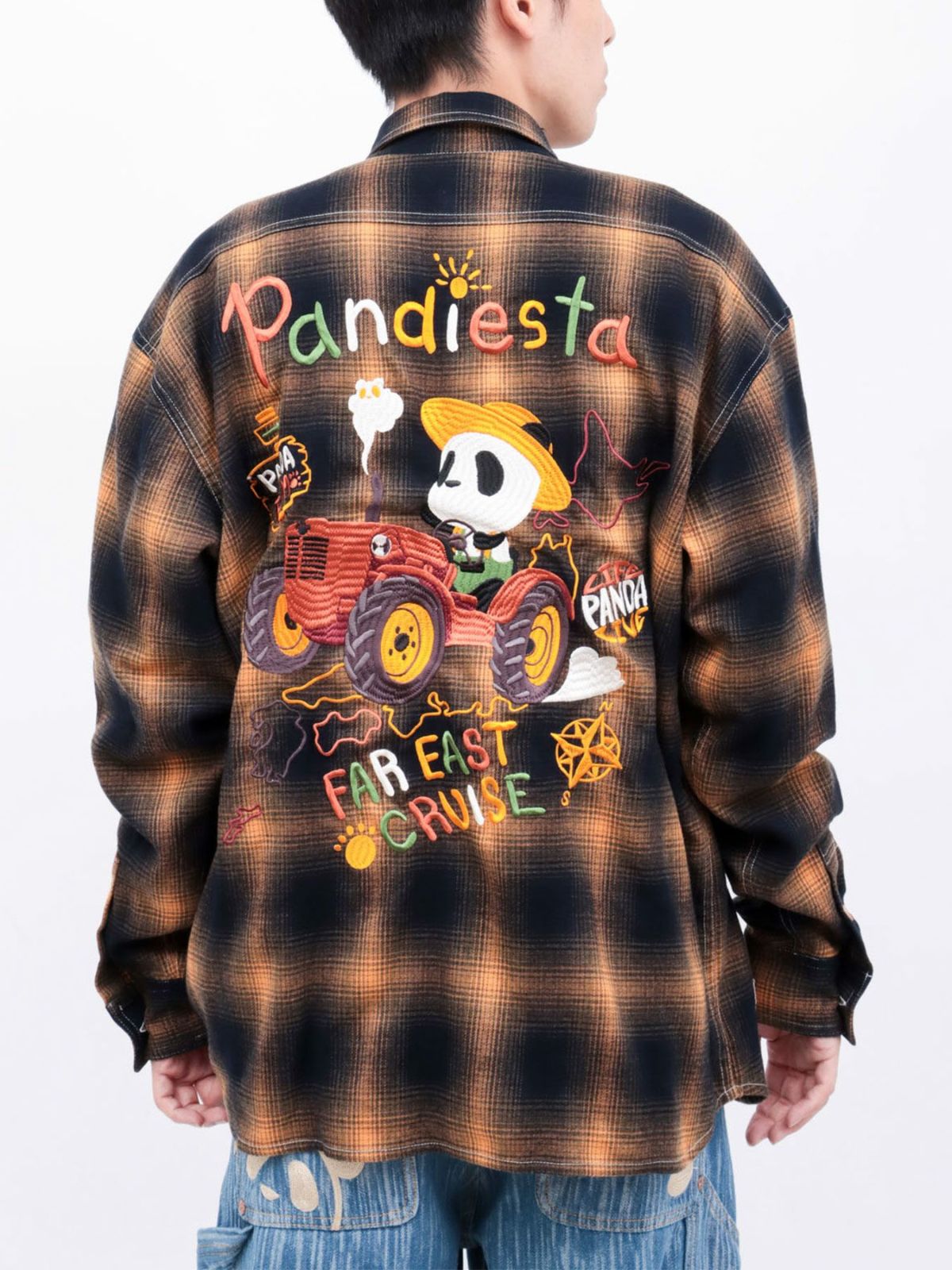 【PANDIESTA JAPAN】“ファーマーズパンダ”刺繍入りオンブレチェックシャツ