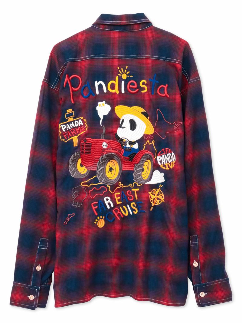 【PANDIESTA JAPAN】“ファーマーズパンダ”刺繍入りオンブレチェックシャツ