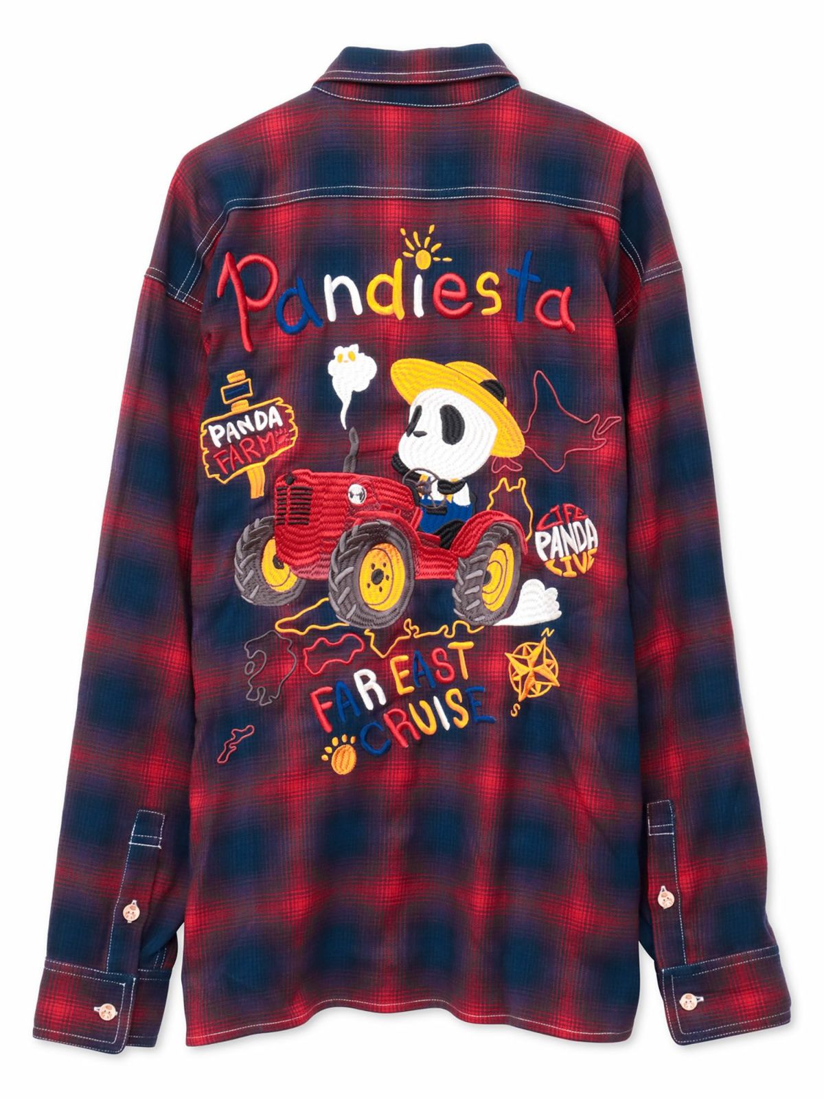 【PANDIESTA JAPAN】“ファーマーズパンダ”刺繍入りオンブレチェックシャツ