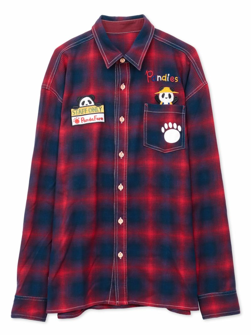 【PANDIESTA JAPAN】“ファーマーズパンダ”刺繍入りオンブレチェックシャツ