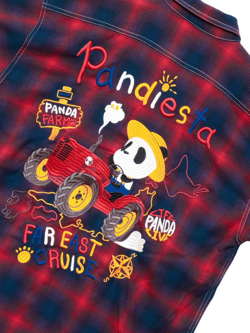 【PANDIESTA JAPAN】“ファーマーズパンダ”刺繍入りオンブレチェックシャツ