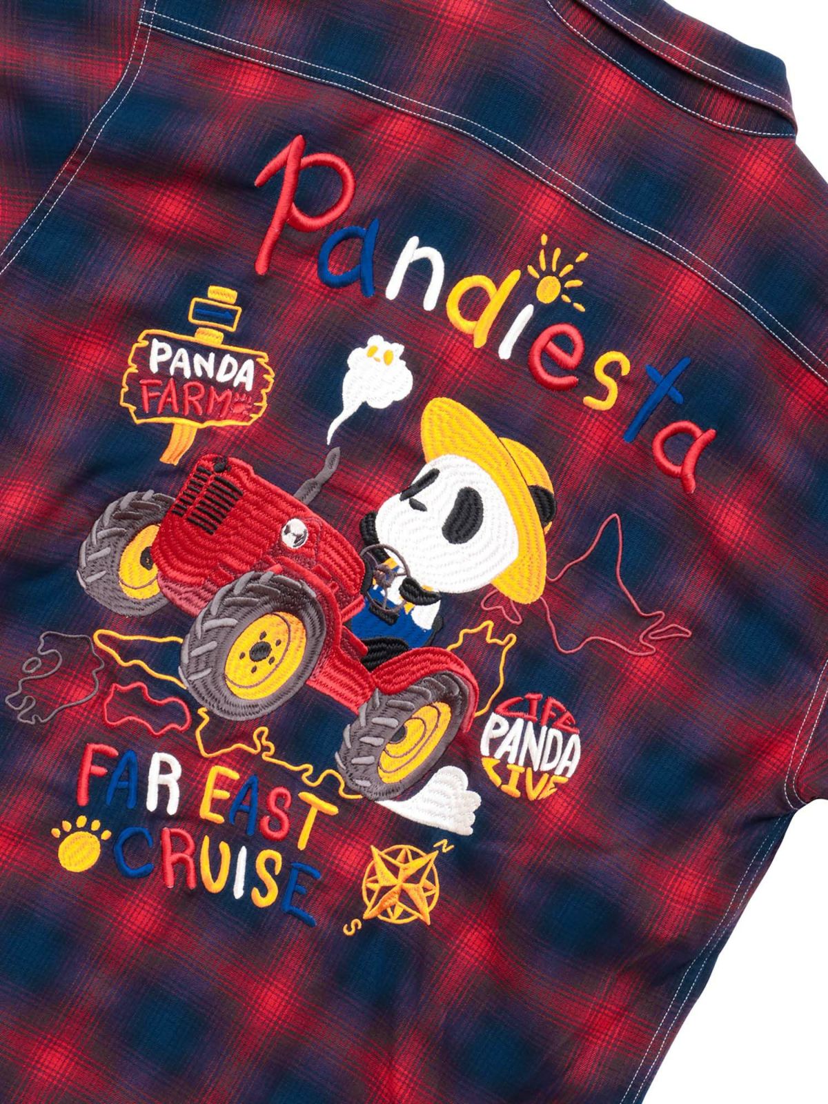 【PANDIESTA JAPAN】“ファーマーズパンダ”刺繍入りオンブレチェックシャツ