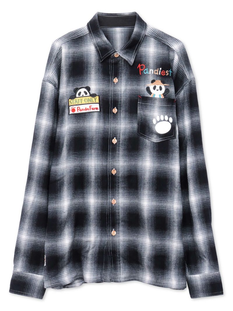 【PANDIESTA JAPAN】“ファーマーズパンダ”刺繍入りオンブレチェックシャツ