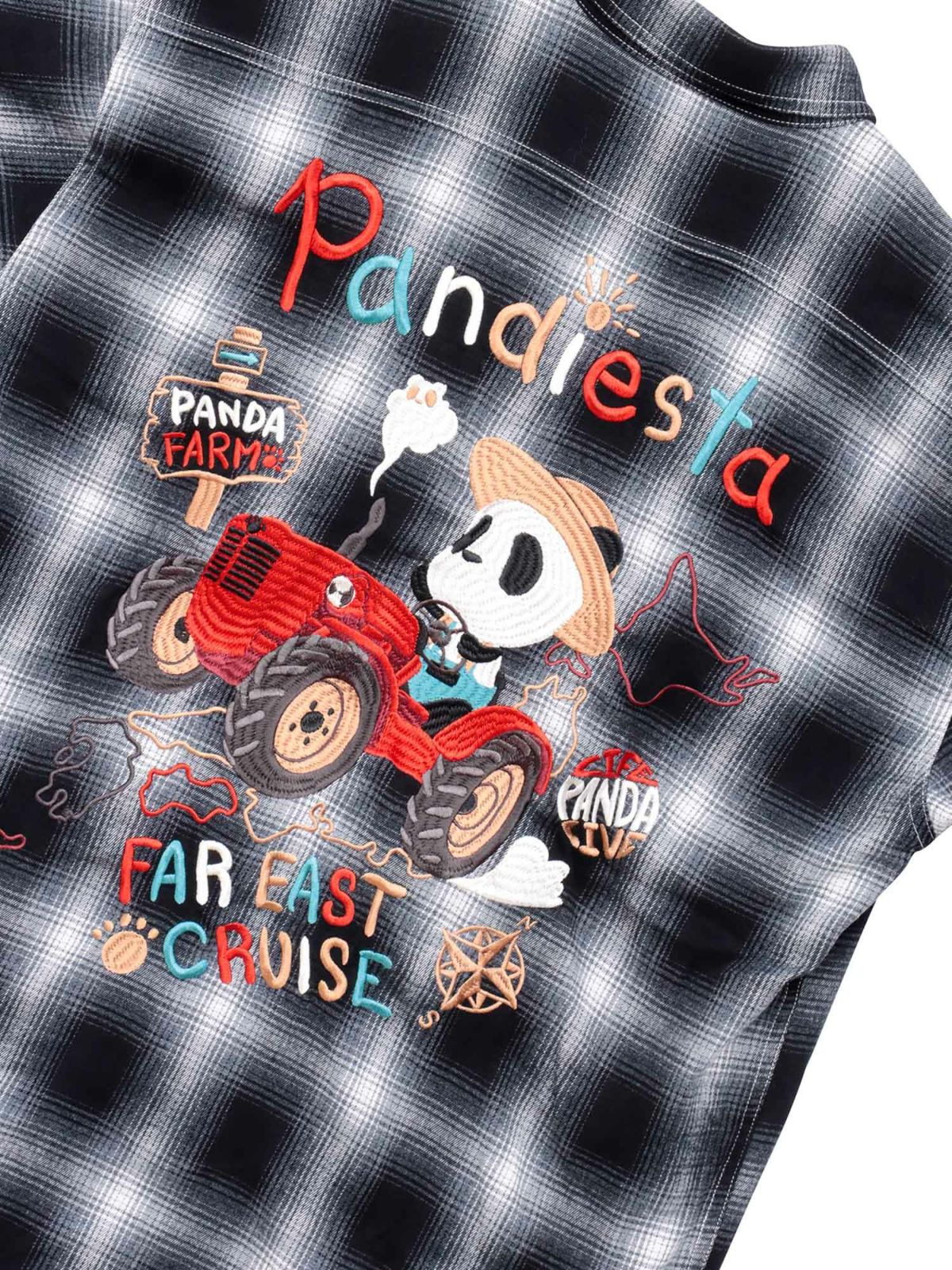 【PANDIESTA JAPAN】“ファーマーズパンダ”刺繍入りオンブレチェックシャツ