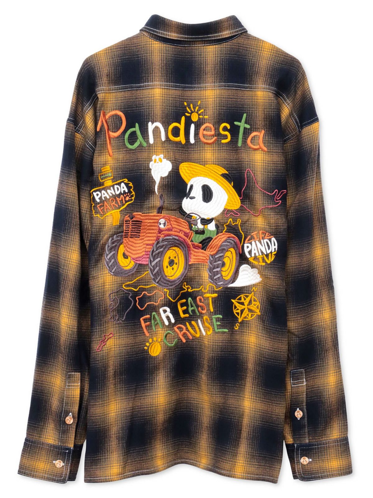 【PANDIESTA JAPAN】“ファーマーズパンダ”刺繍入りオンブレチェックシャツ